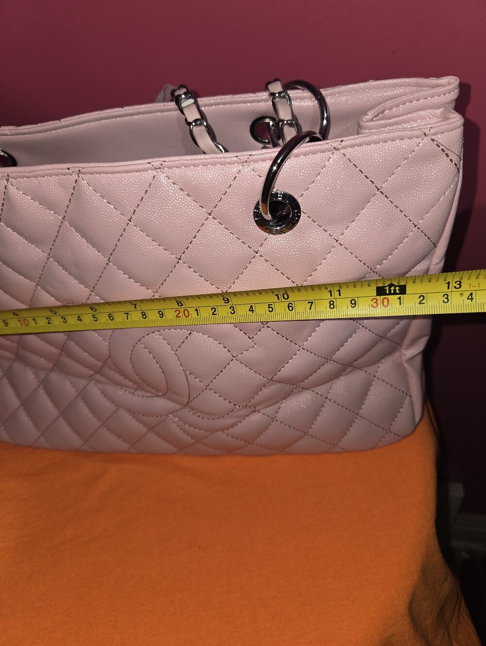 Ladies Quilted Pink Tote Bag with Chain Handles